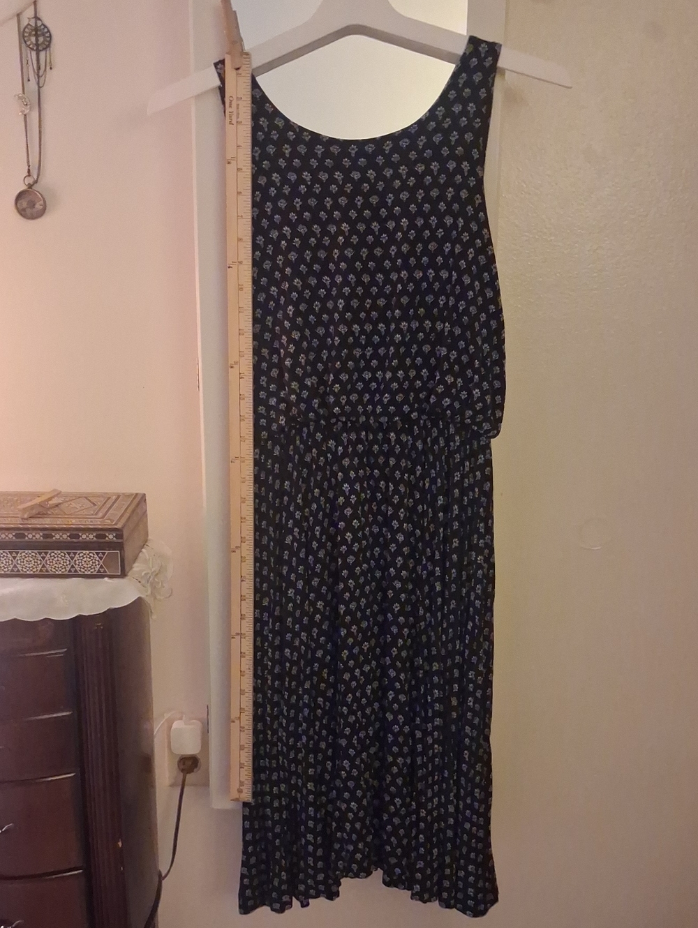 LOFT Black Maxi Dress with Small White Floral Print